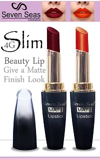 Seven Seas Cosmetics Makeup 4g Matte Lipstick Non Transfer Kiss proff Combo Set of 2 Color (maroon orange)-thumb1