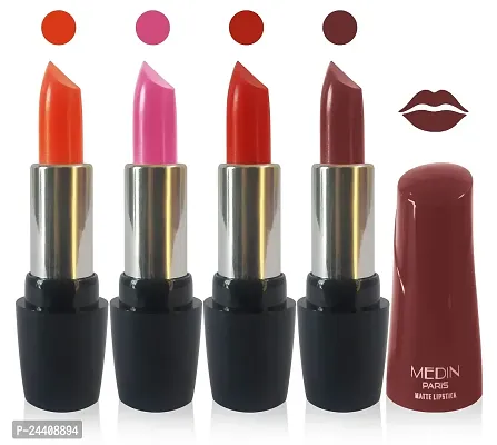 Medin Paris Ultra Hd Elegant Colors Matte Lipstick Cosmetics Makeup set of 4 (brown red pink orange)