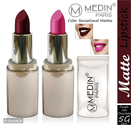 Medin Paris New Sensational Matt Matte LIPSTICK Combo set of 2 (Hot Chocolate Purple)-thumb2