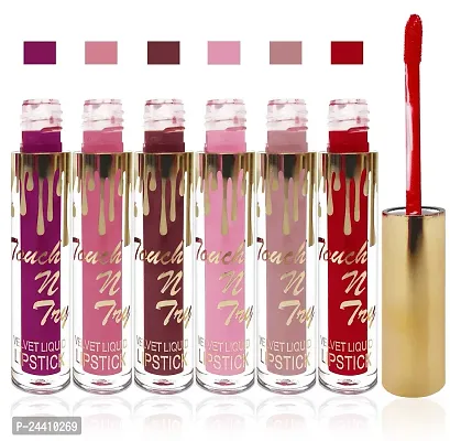 Seven Seas Cosmetics Makeup Touch Velvet Matte Liquid Lipstick Combo Set Of 6 (L Purple, Red ,D Pink, L Brow, Pink 2, Coffee Brown, Purple)-thumb3