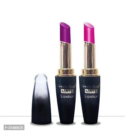 Seven Seas Cosmetics Makeup 4g Matte Lipstick Non Transfer Kiss proff Combo Set of 2 Color (violet l pink)