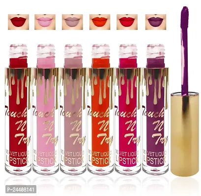 Seven Seas Cosmetics Makeup Touch Velvet Matte Liquid Lipstick Combo Set Of 6 (L Purple, Orange, Red, L Falsa, Orange, Pink ,L Brown, Pink)