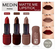 Medin Paris super matte lipstick cosmetics makeup combo set of 3 color (coffice brown hot chocolate maroon)-thumb1