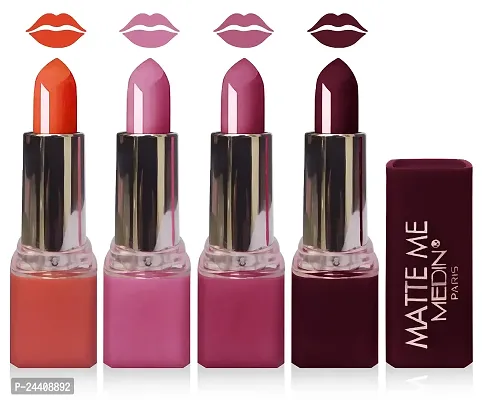 Medin paris matte me lipstick cosmetics makeup combo set of 4 (pink orange purple hot chocolate)