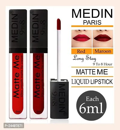 Medin Paris Matte me 9to8 liquid lipsticks set of 2 (red maroon)-thumb2