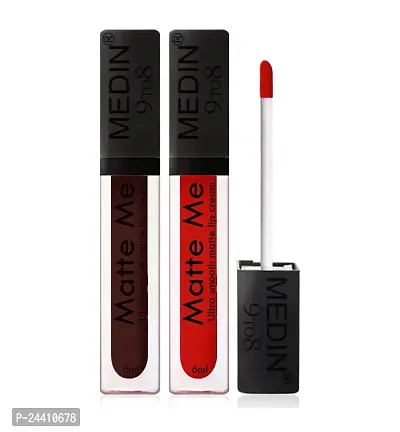 Medin Paris Matte me 9to8 liquid lipsticks set of 2 (Hot chocolate Cheery Red)-thumb0