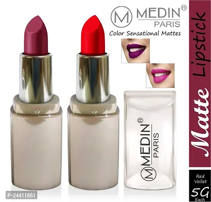 Medin Paris New Sensational Matt Matte LIPSTICK Combo set of 2 (Red Voilet)-thumb2