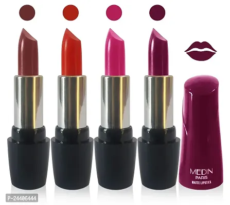 Medin Paris Ultra Hd Elegant Colors Matte Lipstick Cosmetics Makeup set of 4 (magenta purple red brown)