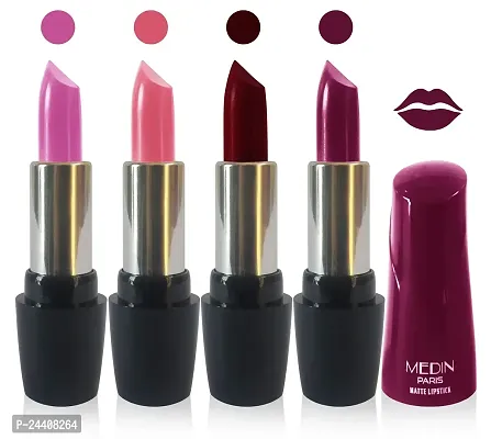 Medin Paris Ultra Hd Elegant Colors Matte Lipstick Cosmetics Makeup set of 4 (l purple pink brown d maroon magenta)-thumb0