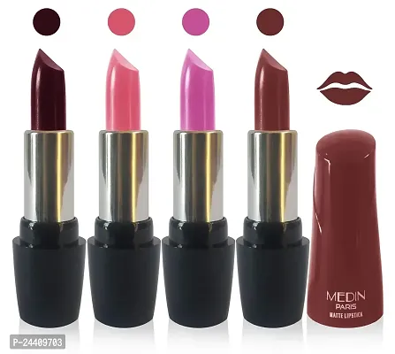 Medin Paris Ultra Hd Elegant Colors Matte Lipstick Cosmetics Makeup set of 4 (hot chcolate l purple brown)-thumb0