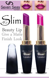 Seven Seas Cosmetics Makeup 4g Matte Lipstick Non Transfer Kiss proff Combo Set of 2 Color (violet l pink)-thumb1