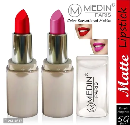 Medin Paris New Sensational Matt Matte LIPSTICK Combo set of 2 (Red Purple)-thumb2