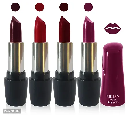 Medin Paris Ultra Hd Elegant Colors Matte Lipstick Cosmetics Makeup set of 4 (hot chocolate maroon d maroon magenta)