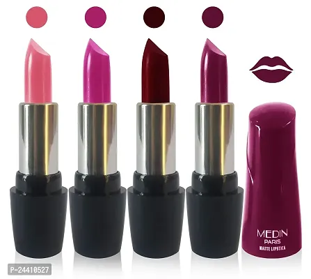 Medin Paris Ultra Hd Elegant Colors Matte Lipstick Cosmetics Makeup set of 4 (magenta d maroon d purple pink brown)