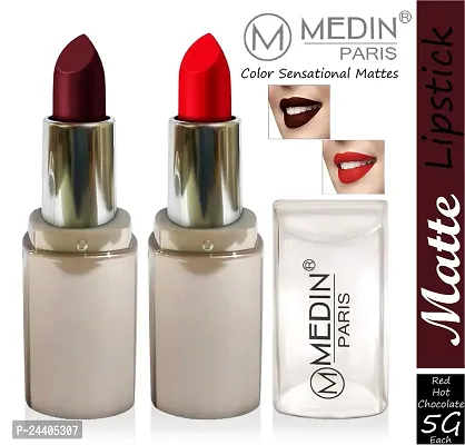 Medin Paris New Sensational Matt Matte LIPSTICK Combo set of 2 (Hot Chocolate Red)-thumb2
