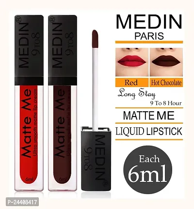 Medin Paris Matte me 9to8 liquid lipsticks set of 2 (Hot chocolate Red)-thumb2