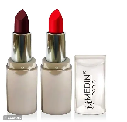 Medin Paris New Sensational Matt Matte LIPSTICK Combo set of 2 (Hot Chocolate Red)