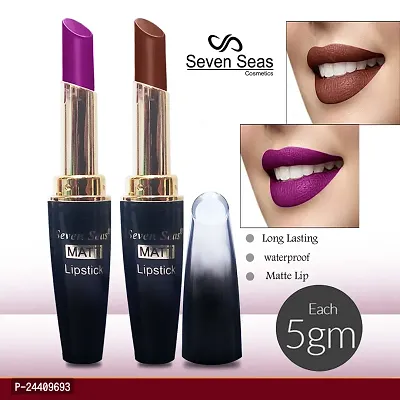 Seven Seas Cosmetics Makeup 4g Matte Lipstick Non Transfer Kiss proff Combo Set of 2 Color (maroon violet)