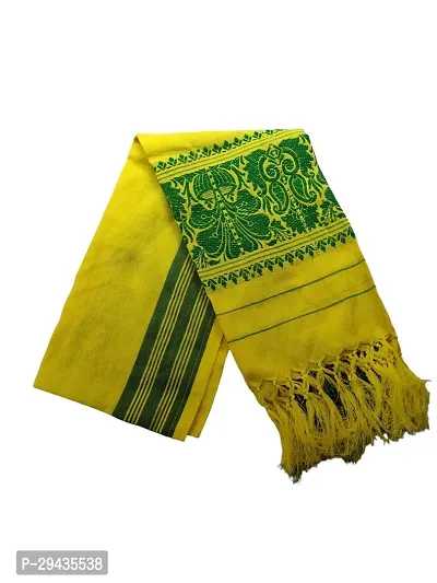 Lafabriqueind Cotton Original Assam Gamcha Use as Scarf/towel/for Felicitation/gift  - Yellow (pack of 1)