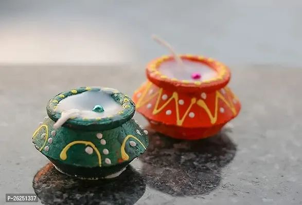 Stylish Design Diyas For Diwali Wax Matki Diya For Decoration Pack Of 2-thumb0