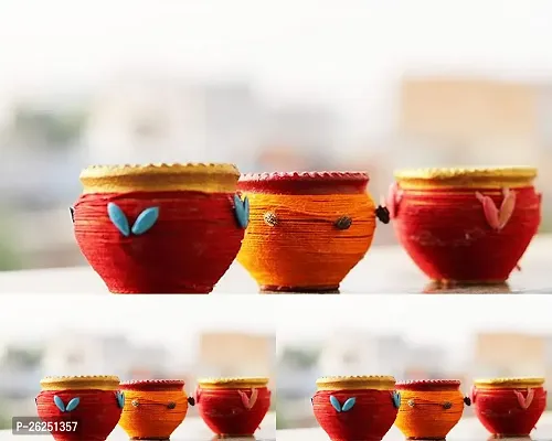 Stylish Design Handpainted Handmade Seed Diya For Decoration Diwali Decoration Items For Home Pack Of 9-thumb0