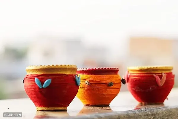 Stylish Design Handpainted Handmade Seed Diya For Decoration Diwali Decoration Items For Home Pack Of 3