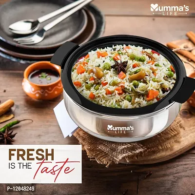 Mumma's LIFE- Stainless Steel Thermoware Casserole with Glass Lid| Hot Pot Roti Box for Kitchen Keeps Warm Upto 2 Hours| hot case with Lid for Kitchen (1500ml)-thumb3