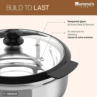 Mumma's LIFE- Stainless Steel Thermoware Casserole with Glass Lid| Hot Pot Roti Box for Kitchen Keeps Warm Upto 2 Hours| hot case with Lid for Kitchen (1500ml)-thumb5