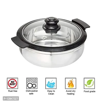 Stainless Steel Thermoware Casserole with Glass Lid| Hot Pot Roti Box for Kitchen Keeps Warm Upto 2 Hours| hot case with Lid for Kitchen (1500ML)-thumb3