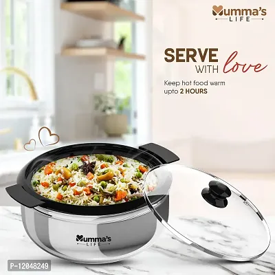 Mumma's LIFE- Stainless Steel Thermoware Casserole with Glass Lid| Hot Pot Roti Box for Kitchen Keeps Warm Upto 2 Hours| hot case with Lid for Kitchen (1500ml)-thumb4