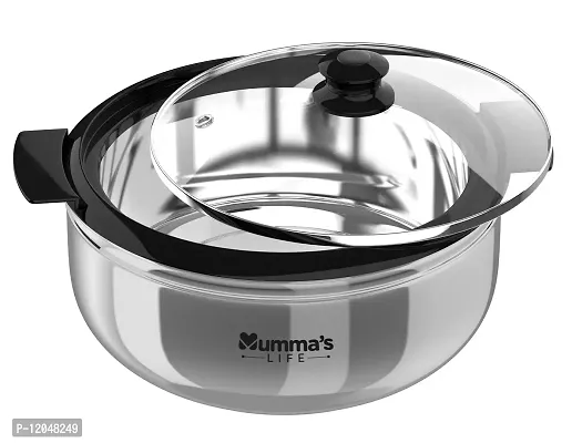 Mumma's LIFE- Stainless Steel Thermoware Casserole with Glass Lid| Hot Pot Roti Box for Kitchen Keeps Warm Upto 2 Hours| hot case with Lid for Kitchen (1500ml)-thumb0