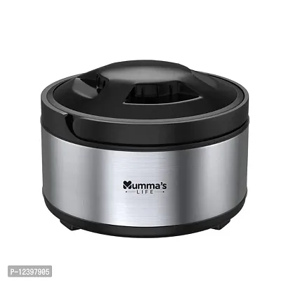 Mummas LIFE Stainless Steel Thermoware Casserole with Lid for Roti/Chapati | Double Wall Insulated Hot Pot for Hot Meal/Chapati/Curry (1500ML, Black)-thumb0