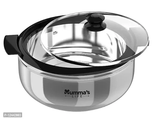 Mummas LIFE- Stainless Steel Thermoware Casserole with Glass Lid| hot case with Lid for Kitchen (1500ml)