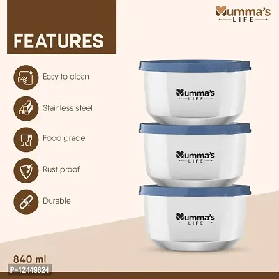 Mummas LIFE Insulated Lunch Box, Set of 3, 280 ml x 3 (Stainless Steel, Silver Grey) (840 ML)-thumb3