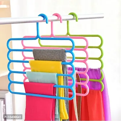 Multi Layer Pants Clothes Hanger Wardrobe Storage Organizer Rack, 33l x 1b x 32h cm (Assorted Colour) (3)-thumb0