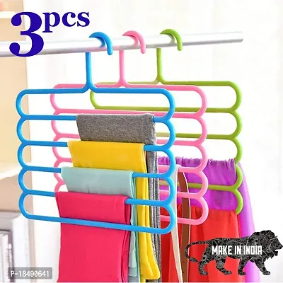 Multi Layer Pants Clothes Hanger Wardrobe Storage Organizer Rack, 33l x 1b x 32h cm (Assorted Colour) (3)-thumb3