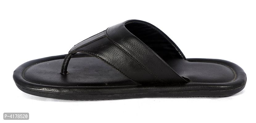 Men's Black Solid Synthetic Leather Slip-On Slippers-thumb3