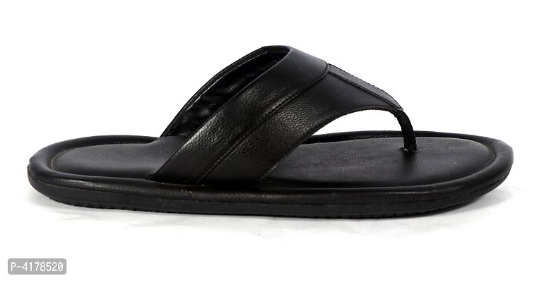 Men's Black Solid Synthetic Leather Slip-On Slippers