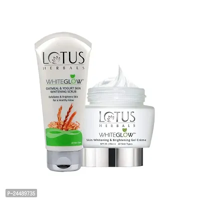 Lotus Herbals Whiteglow Skin Whitening  Brightening Gel Cream SPF 25 Pa +++, 60g| Oatmeal  Yogurt Skin Whitening Scrub, 50g