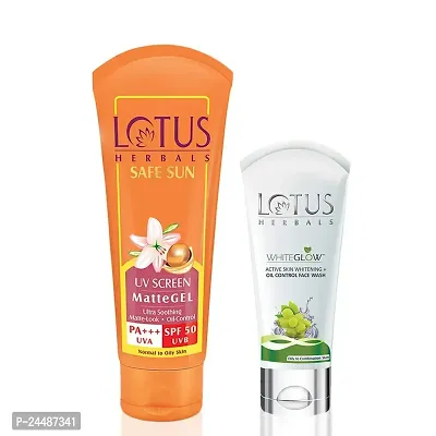 Lotus Herbals Safe Sun Uv Screen Mattegel Pa+++ Spf-50, 100g with Whiteglow Active Skin Whitening and Oil Control Facewash, 50g-thumb2