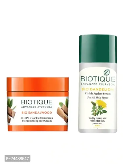 Biotique Set Of Sandalwood 50+ SPF UVA/UVB Sunscreen  Dandelion Lightening Serum-thumb2