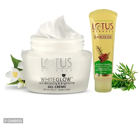 Lotus Herbals TEATREEWASH Tea Tree  Cinnamon Anti-Acne Oil Control Face Wash 120ml with WHITEGLOW Skin brightening Gel Cream SPF 25 PA+++ 40gm