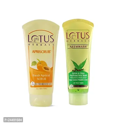 Lotus Herbals Apriscrub Exfoliating Apricot Face Scrub (100g) | Neemwash Neem  Clove Ultra Purifying Face Wash (120ml)