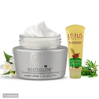 Lotus Herbals TEATREEWASH Tea Tree  Cinnamon Anti-Acne Oil Control Face Wash 120ml with WHITEGLOW Skin Brightening  Nourishing Night Cream 60gm