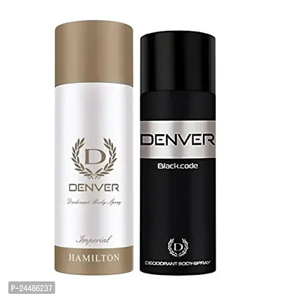 DENVER Imperial Deo (200ML) + Black Code Deo(150ML) - Combo of 2 | Long Lasting Deodrant Spray for Men