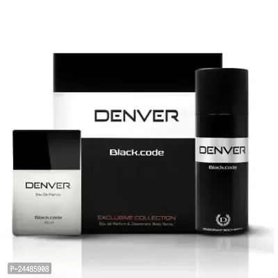 DENVER Black Code Exclusive Collection Gift Set : Deo (150ML) + Perfume (60ML) | Long Lasting Fragrance Gift Set for Men-thumb0