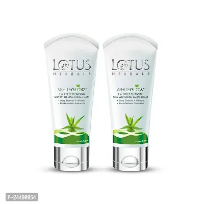 Lotus Herbals Whiteglow 3 In 1 Deep Cleaning Skin Whitening Facial Foam | Chemical Free | With Milk Enzymes  Aloe Vera Gel | For All Skin Types | 100g (Pack of 2)