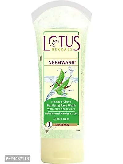 Lotus Herbals Neemwash Neem and Clove Purifying Facewash with Active Neem Slices, 80 g (Pack of 3)