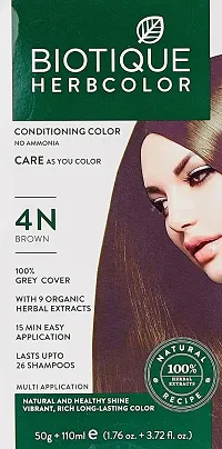 Biotique Herbcolor Conditioning Hair Colour l Ammonia Free Hair Color l 9 Organic Herbal Extracts l Natural and Healthy Shine l 50g + 110ml| Brown 4N (Pack of 1)-thumb4