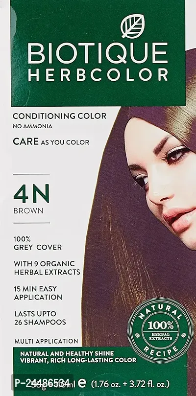 Biotique Herbcolor Conditioning Hair Colour l Ammonia Free Hair Color l 9 Organic Herbal Extracts l Natural and Healthy Shine l 50g + 110ml| Brown 4N (Pack of 1)-thumb5